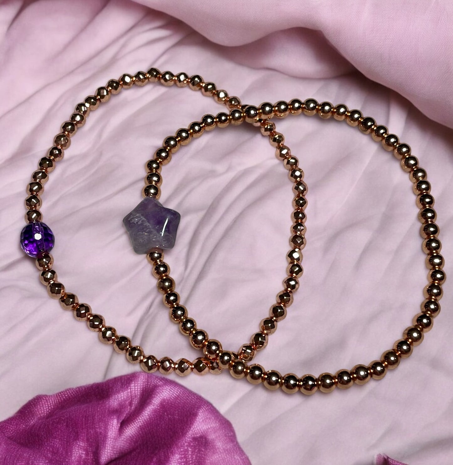 Amethyst Star and Hematite Bracelet Set