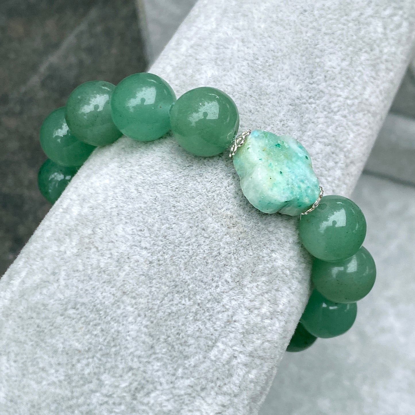 Chrysocolla Clover and Green Aventurine Beaded Stretch Bracelet