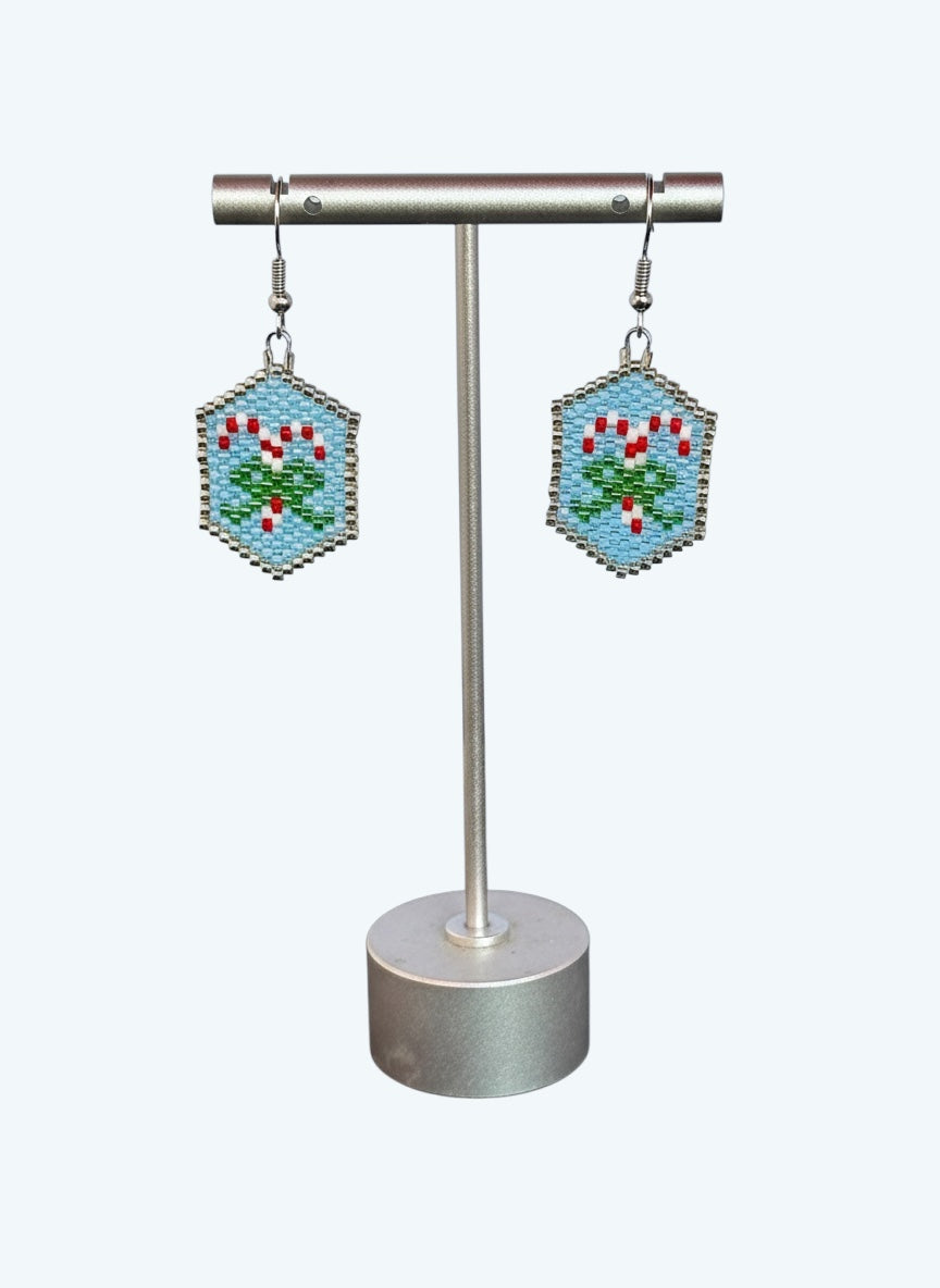 Candy Cane Seed Bead Earrings