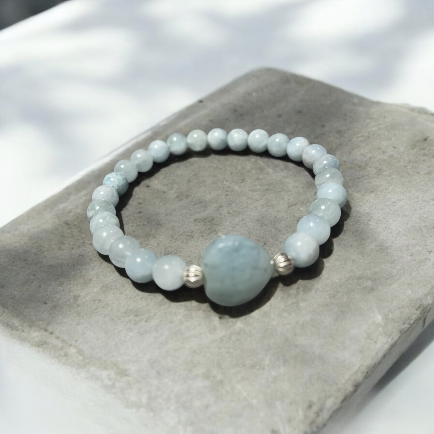 Aquamarine Heart Bracelet with Sterling Silver