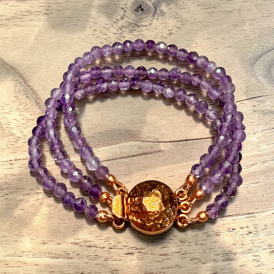 Amethyst Three Strand and Copper Bracelet