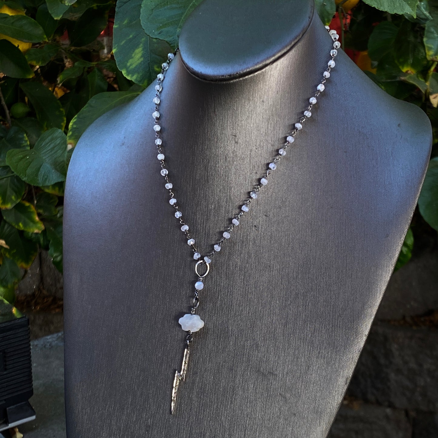 White Topaz Bolt and Moonstone gemstone Cloud Necklace