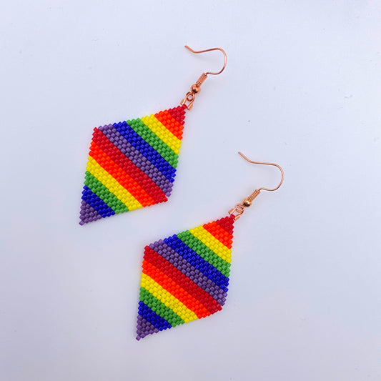 Beaded Glass Pride Rainbow Earrings