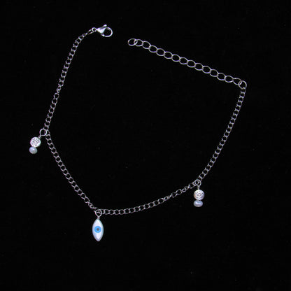 Evil Eye pearl and steel chain Anklet