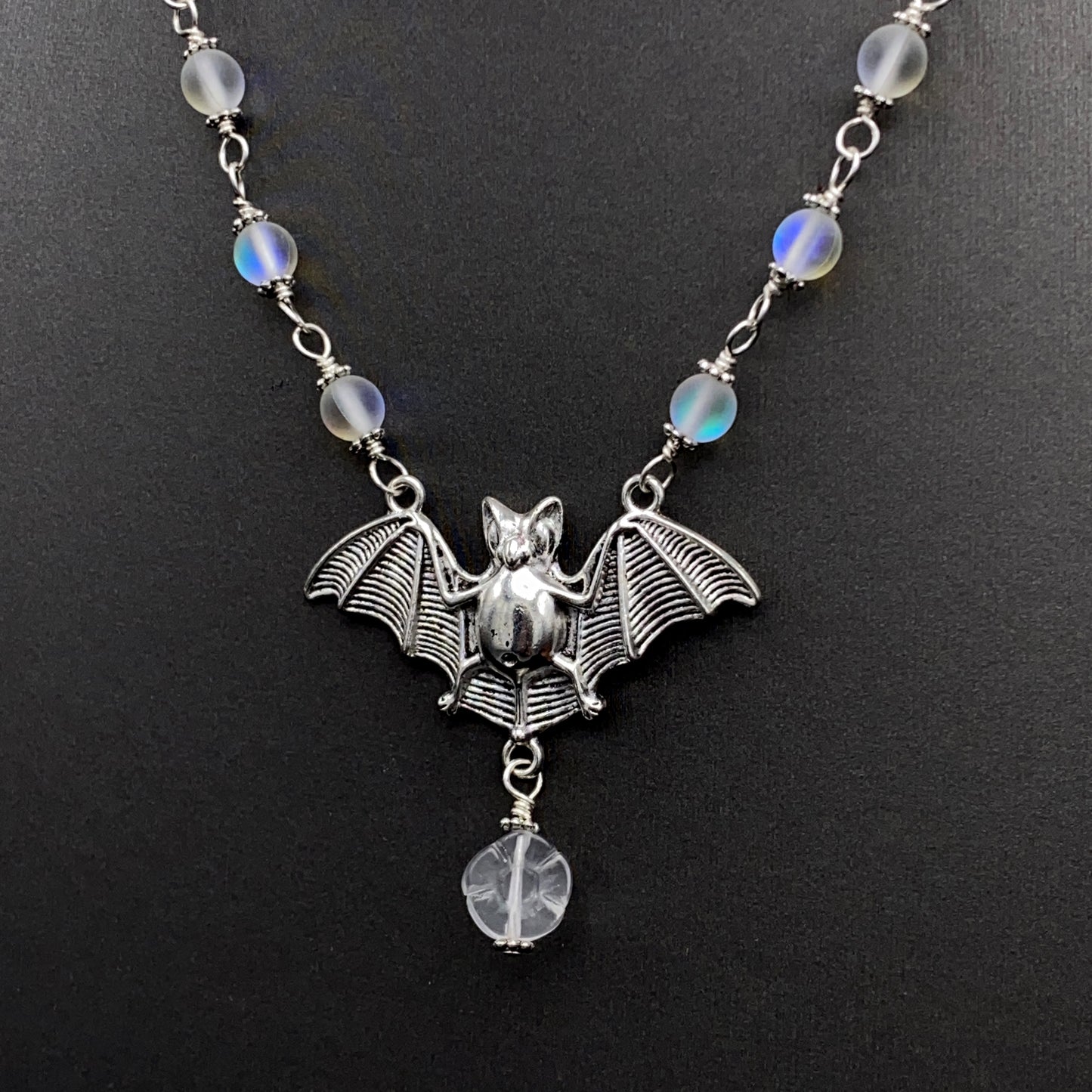 Halloween Bat with Quartz gemstone crystal Necklace