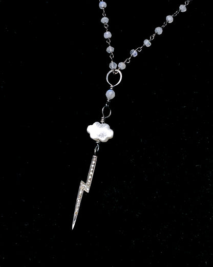 White Topaz Bolt and Moonstone gemstone Cloud Necklace