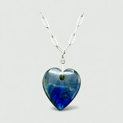 Labradorite Heart gemstone Pendant on labradorite and Silver Chain