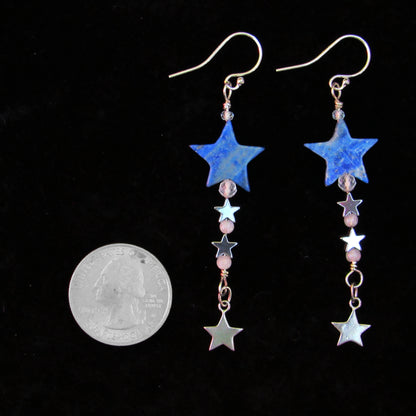 Lapis Lazuli and Hematite Star Dangle Earrings