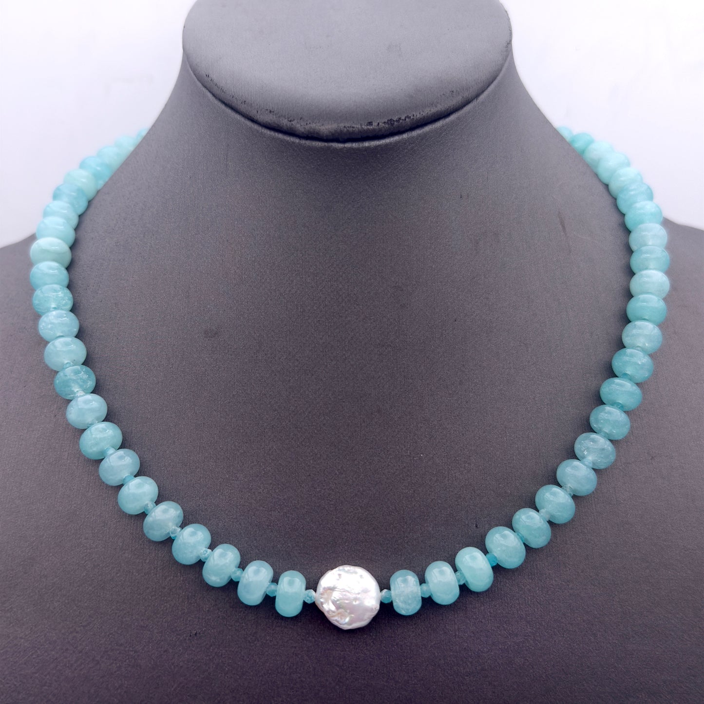 Candy Jade, Amazonite, and Pearl beaded Necklace