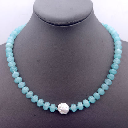 Candy Jade, Amazonite, and Pearl beaded Necklace