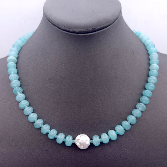 Candy Jade, Amazonite Gemstone, and Pearl beaded Necklace