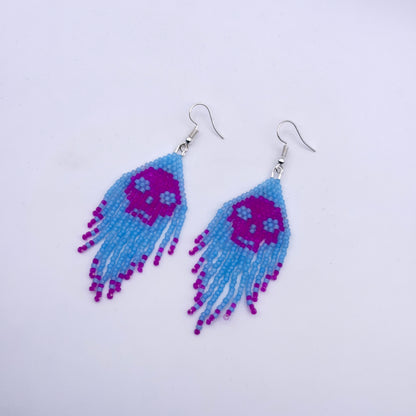 Glass Beaded skull fringe earrings