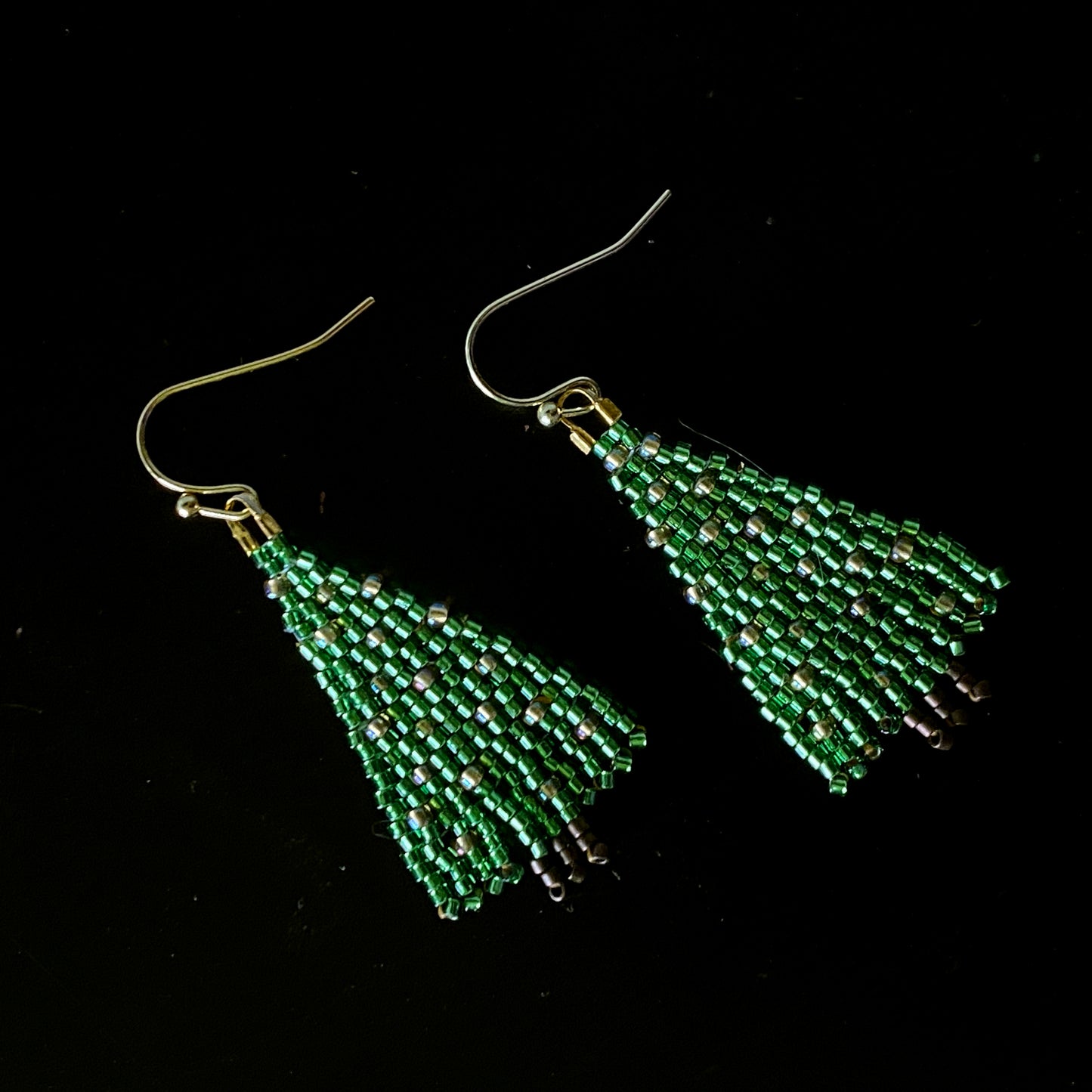 Christmas Tree Seed Bead Fringe Earrings