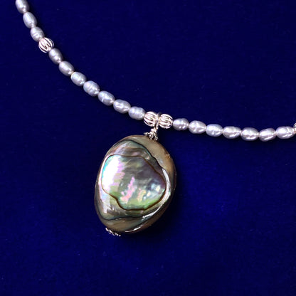 Abalone pendant on Pearl beaded Necklace