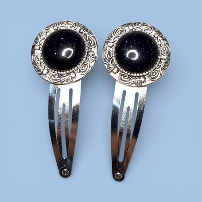 Blue Gold Stone Hair clips