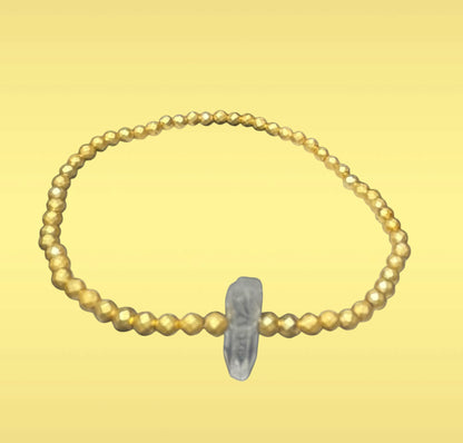 Dainty Gold Hematite and Quartz Beaded Stretch Bracelet