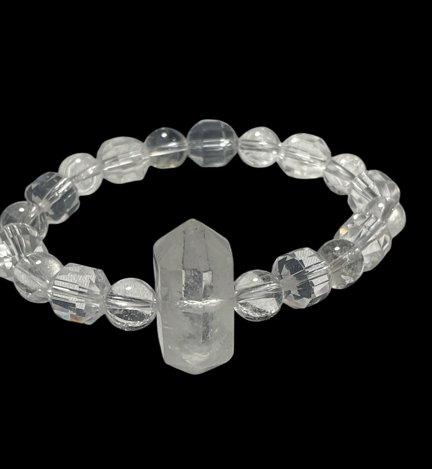 Double Point Clear Quartz Beaded Stretch Bracelet