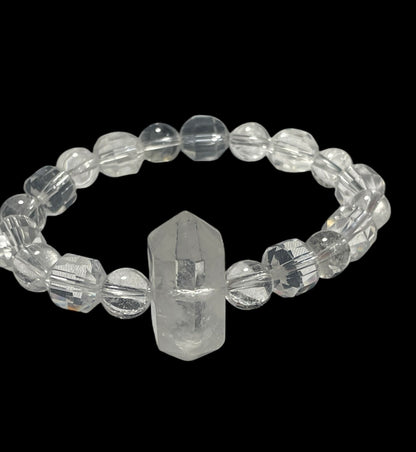 Double Point Clear Quartz Beaded Stretch Bracelet