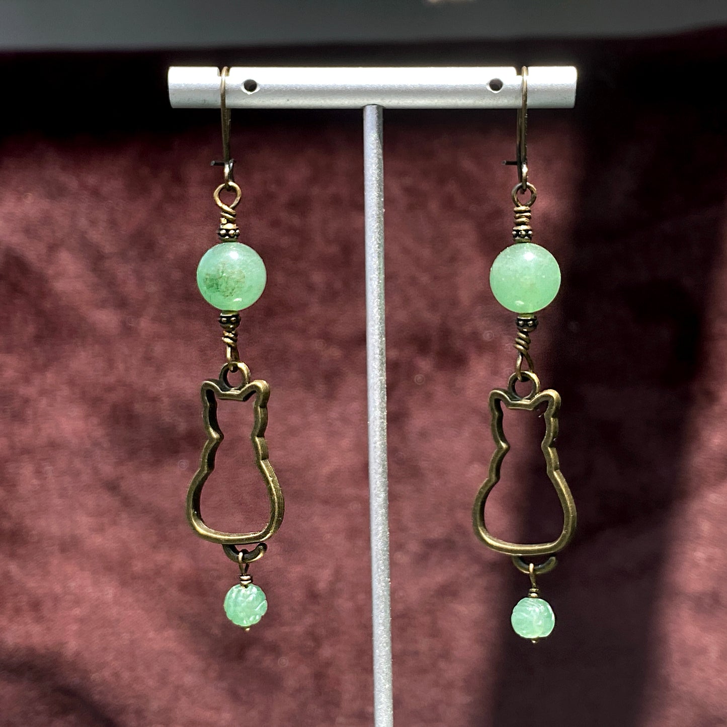 Kitty and Green Aventurine Dangle earrings