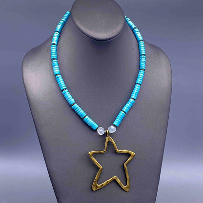 Turquoise and Blue Topaz Brass Star pendant Necklace