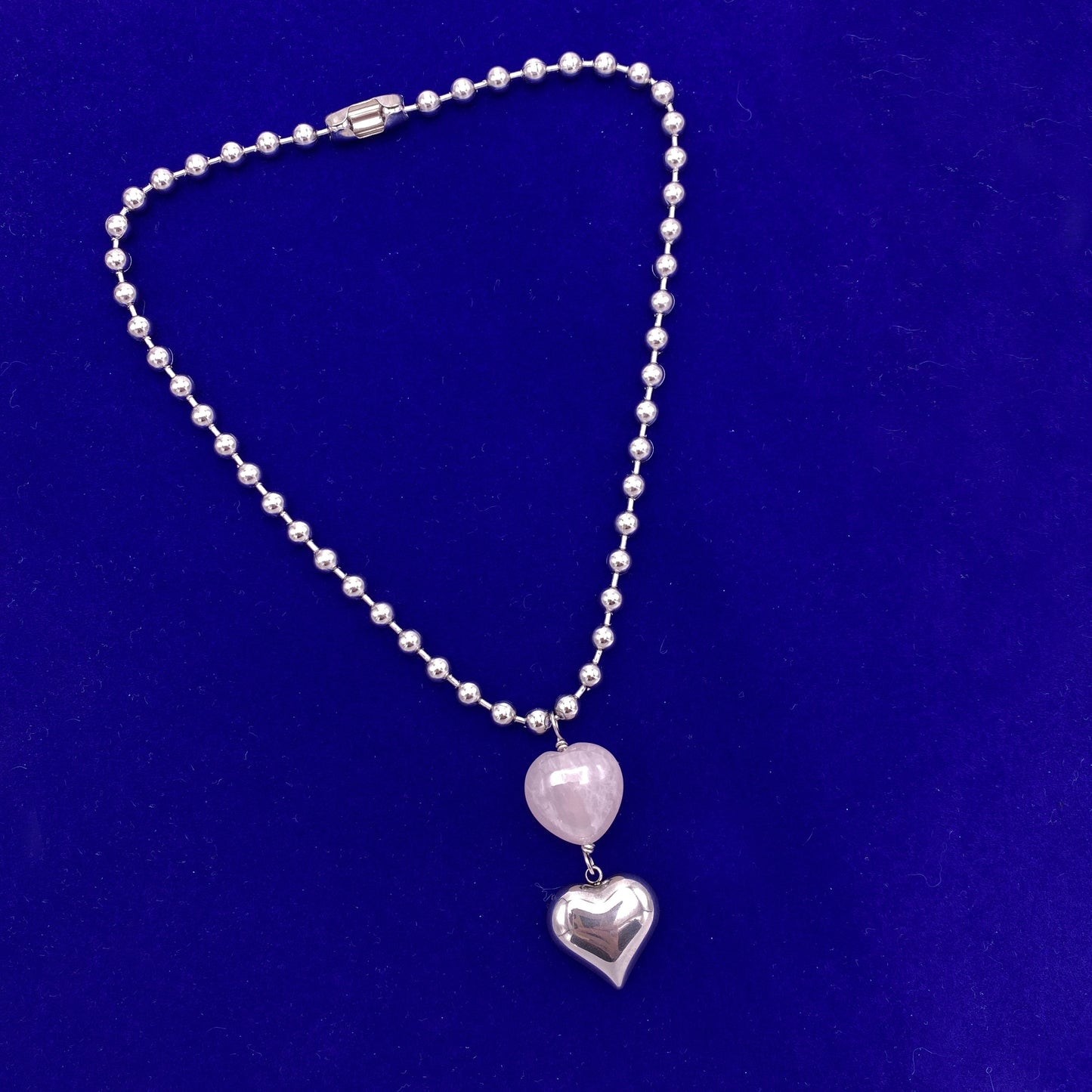 Rose Quartz and stainless steel Heart Necklace