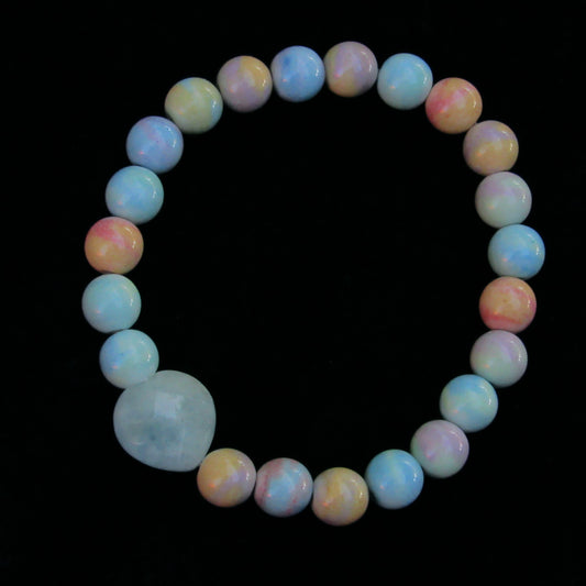 Alashan Agate and Aquamarine Heart gemstone Bracelet