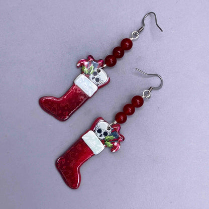 Jade and skull Christmas earrings