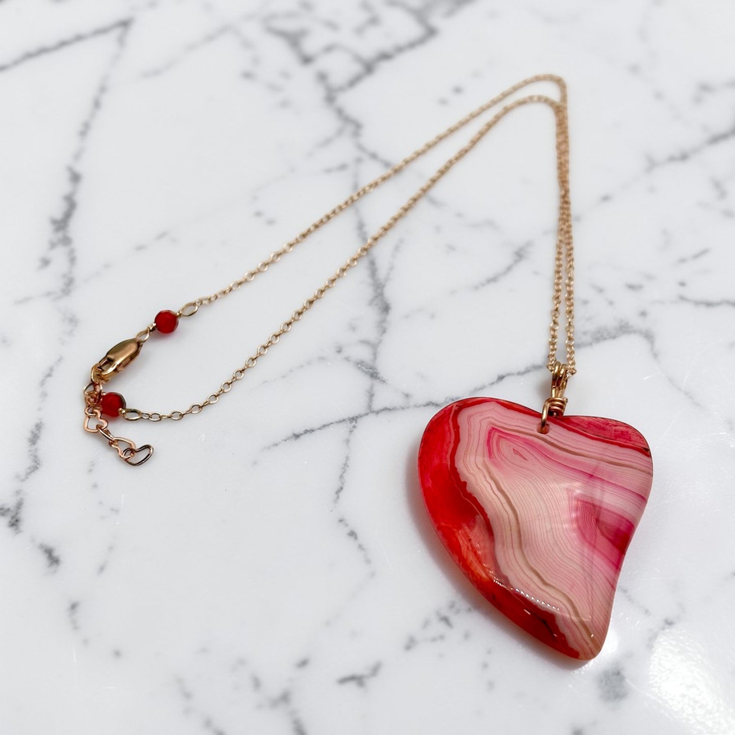Red Banded Agate Heart Necklace