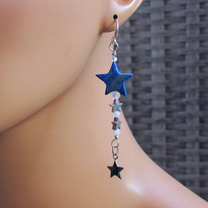 Lapis Lazuli and Hematite Star Dangle Earrings