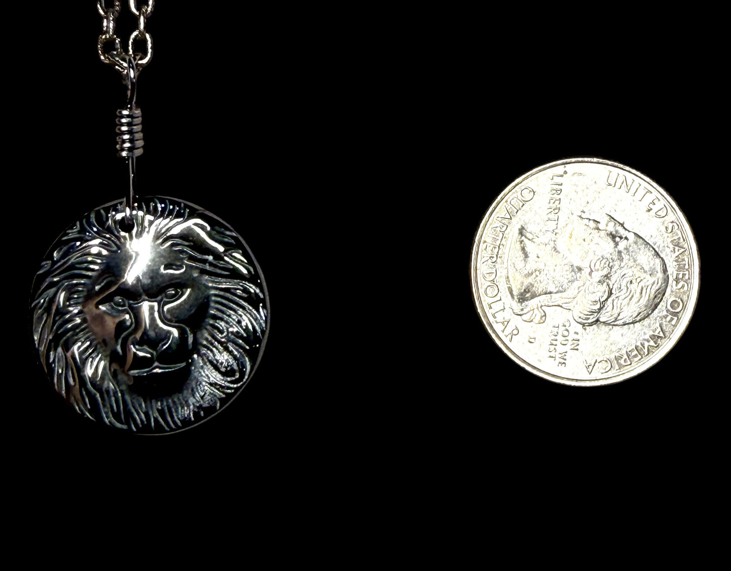 Hematite Lion Pendant on Patina copper chain Necklace
