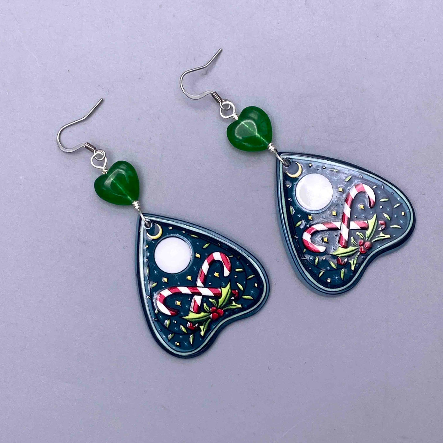 Jade Hearts and a Subtle Witchy Christmas Dangle Earrings