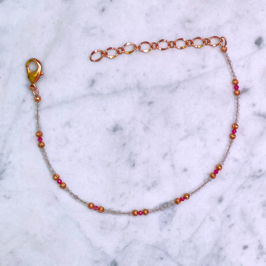 Rose Quartz and Red Spinel gemstone Anklet