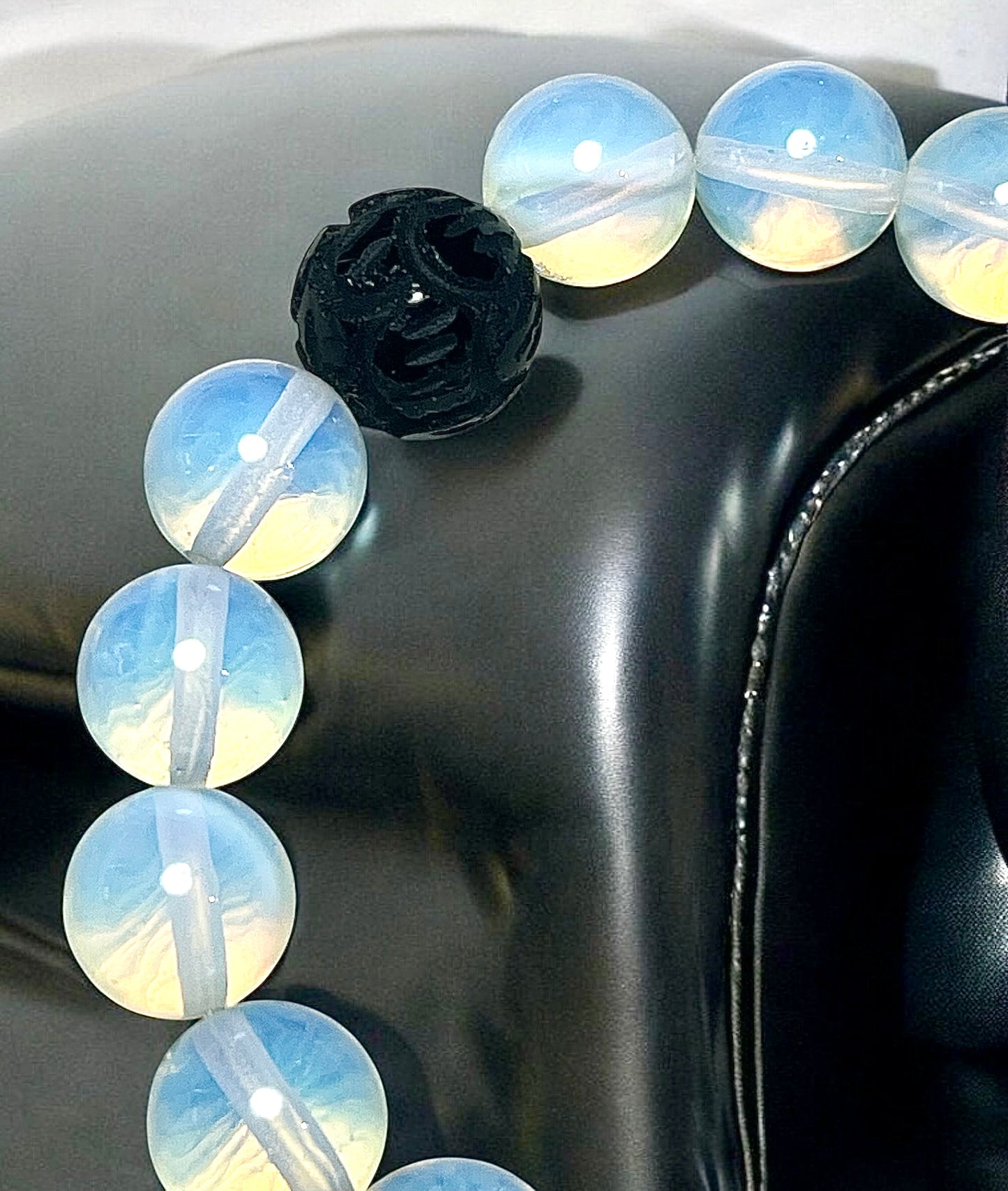 Opalite and Onyx Flower Beaded Bracelet