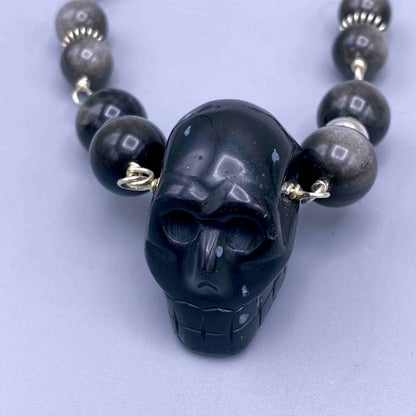 Black Obsidian and Silver Obsidian Skull Necklace