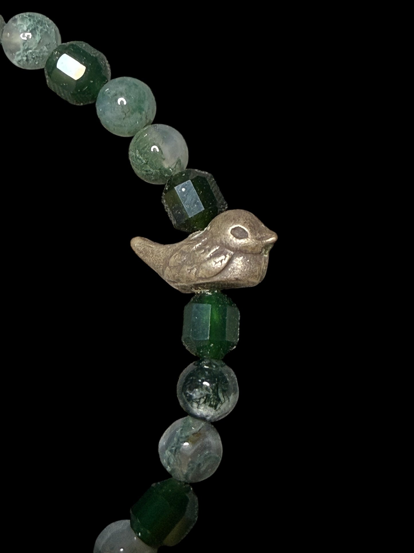 Moss Agate Gemstone and bird bracelet
