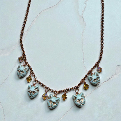 Glass beaded Kitty Cat Necklace