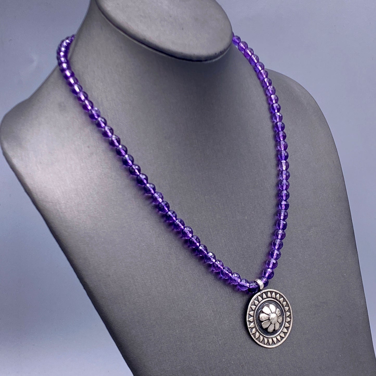 Amethyst and Flower Beaded Necklace