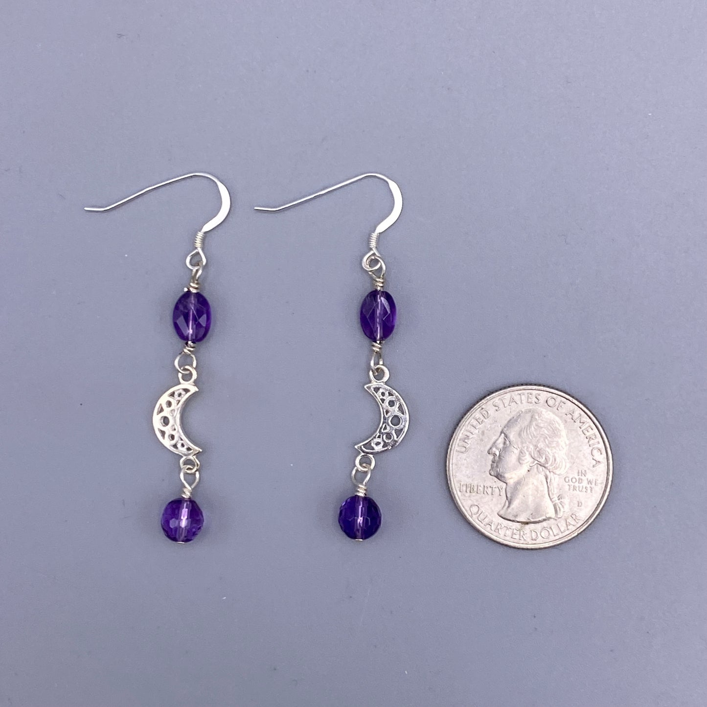 Amethyst and Moon Dangle Earrings