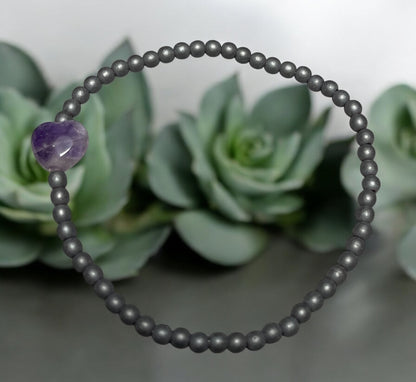 Dainty Amethyst Heart and Hematite Bracelet