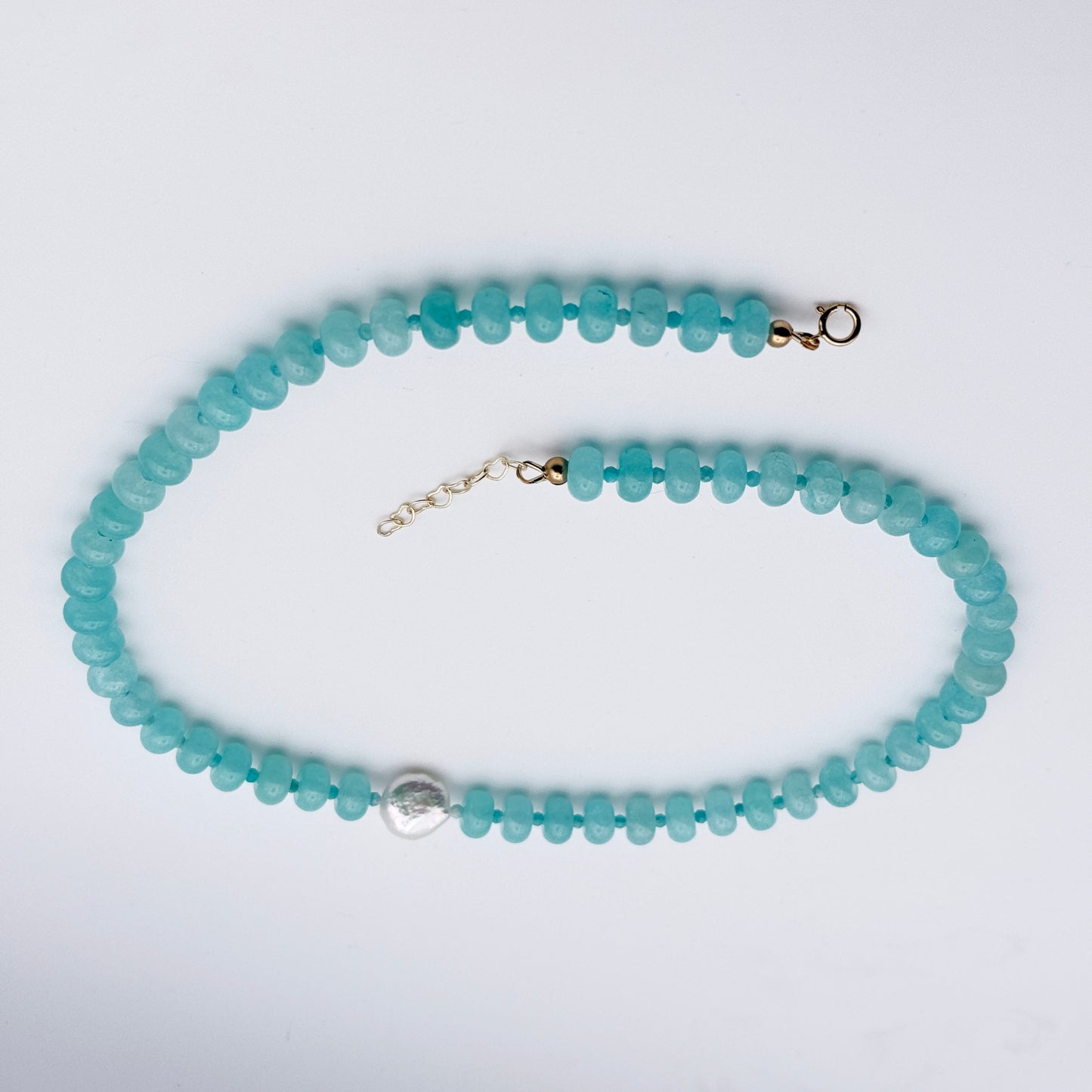 Candy Jade, Amazonite, and Pearl beaded Necklace