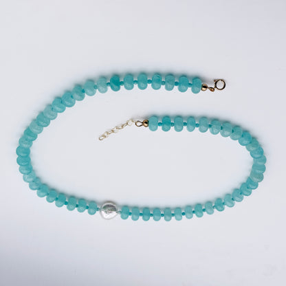 Candy Jade, Amazonite, and Pearl beaded Necklace