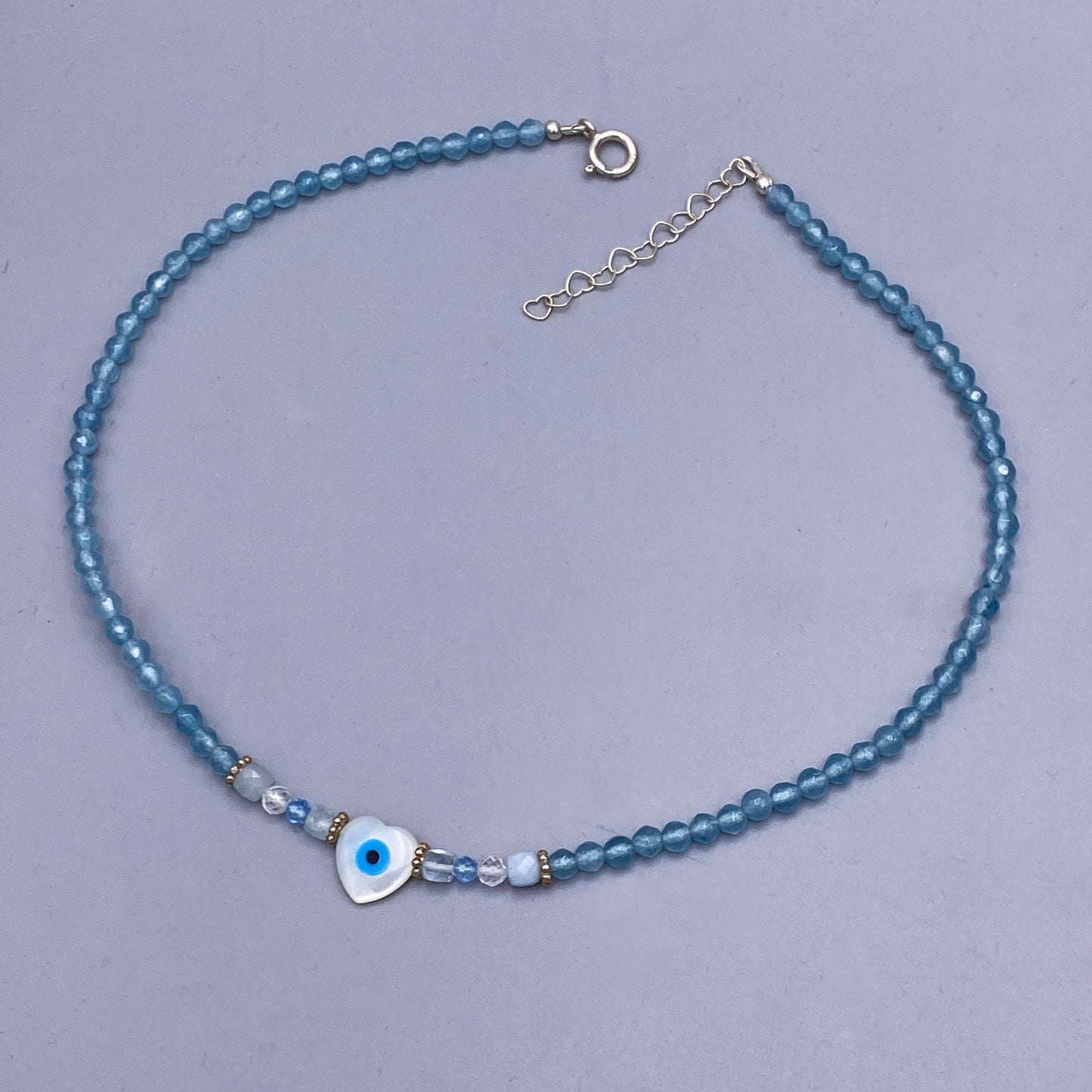 Aquamarine, Blue Topaz, and Evil Eye Necklace