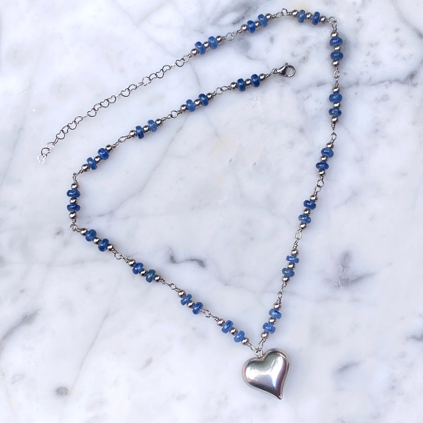 Kyanite And Stainless Steel Heart Necklace