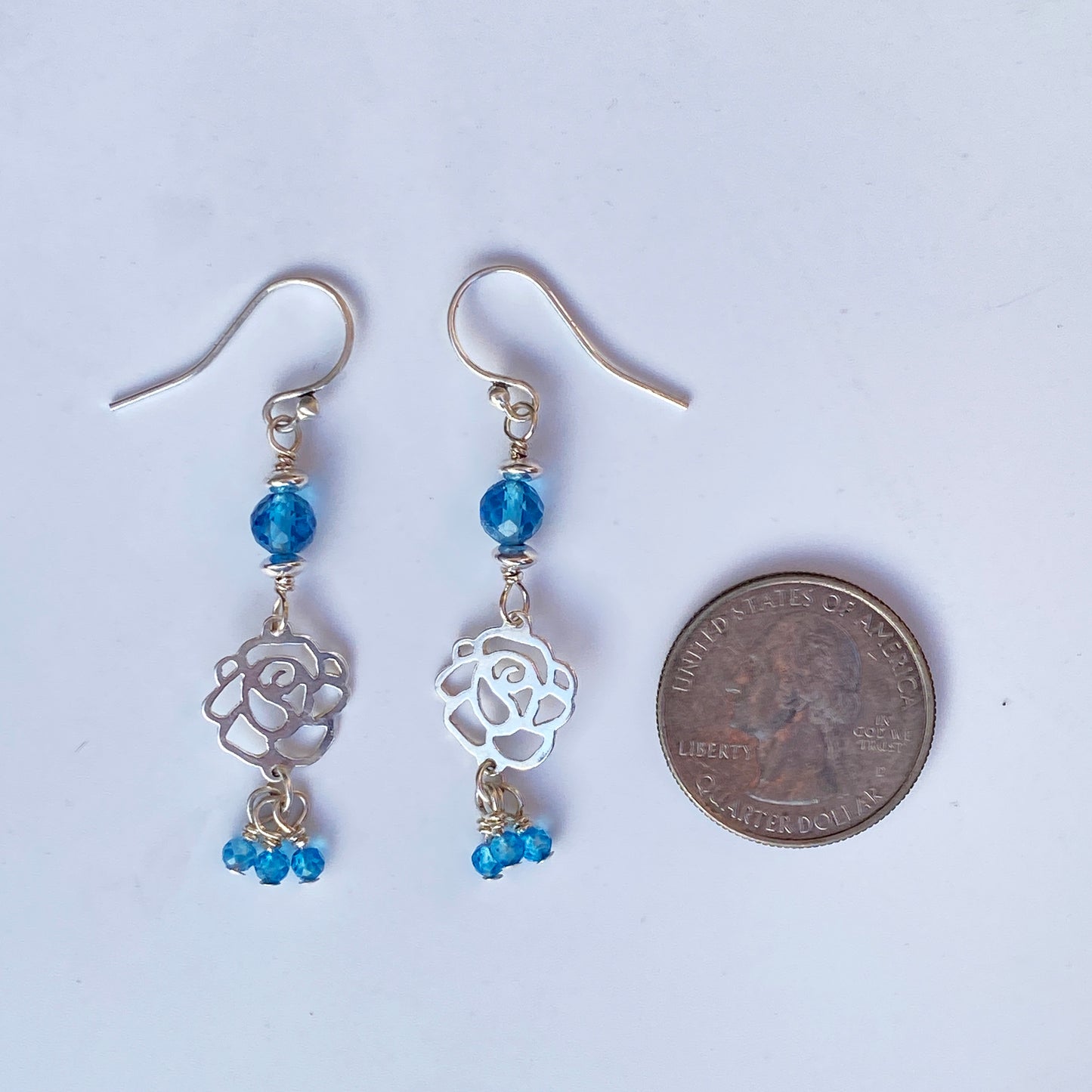 Blue Topaz and Rose Earrings