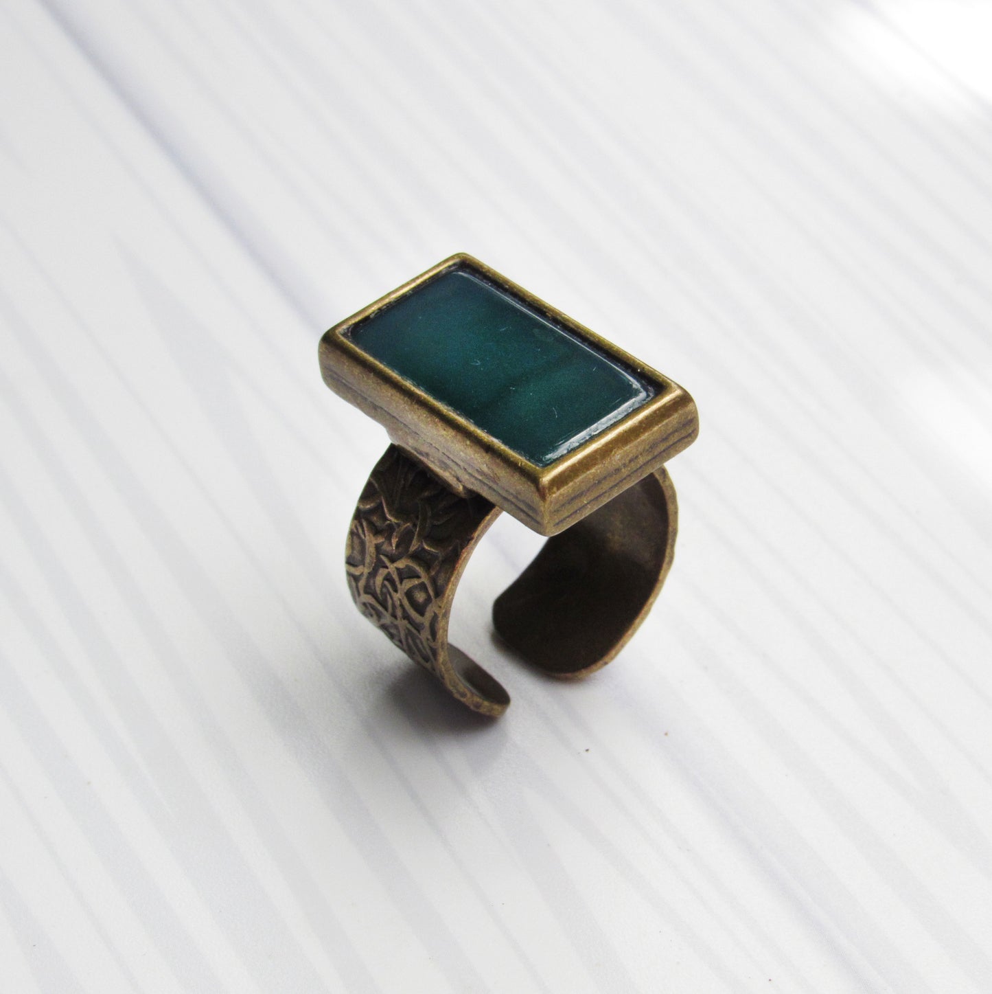 Green Onyx gemstone adjustable Bronze Ring