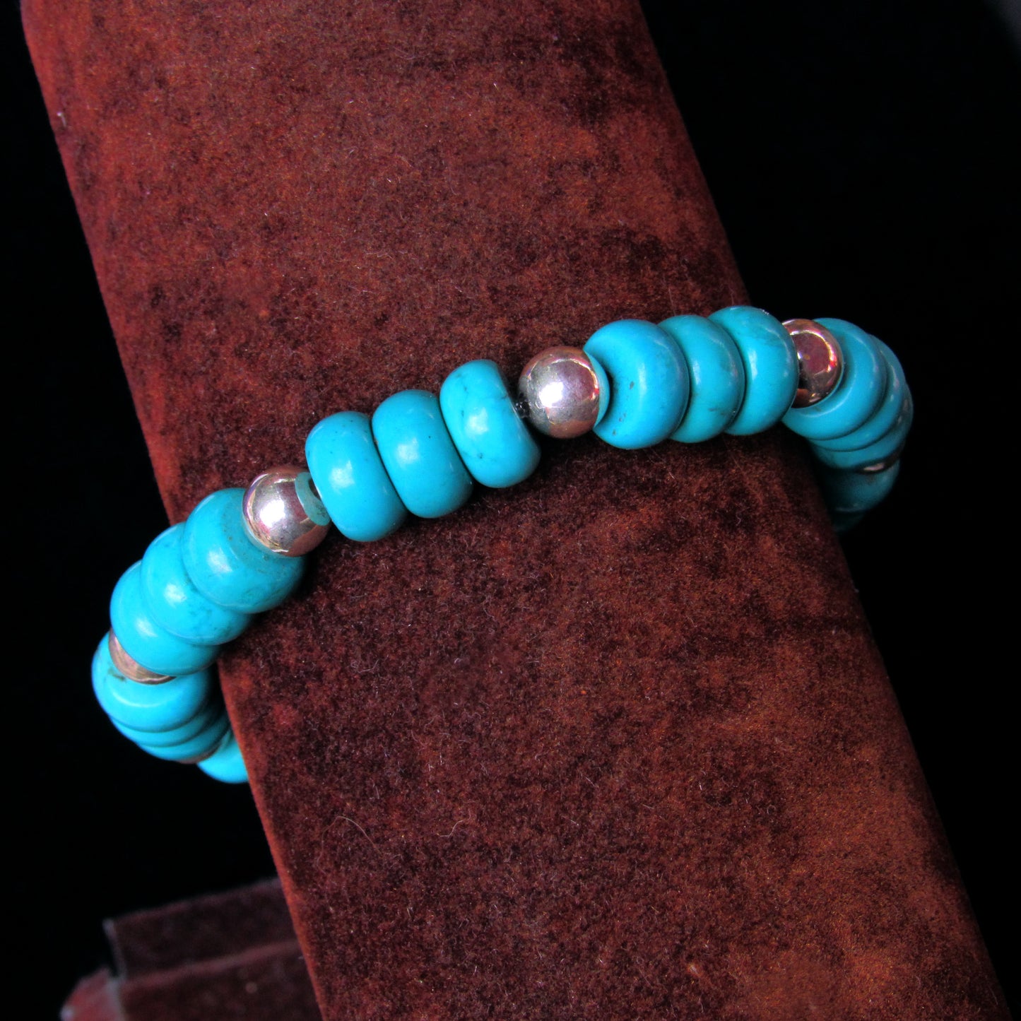 Genuine Turquoise and Sterling Silver Beaded Stretch Bracelet