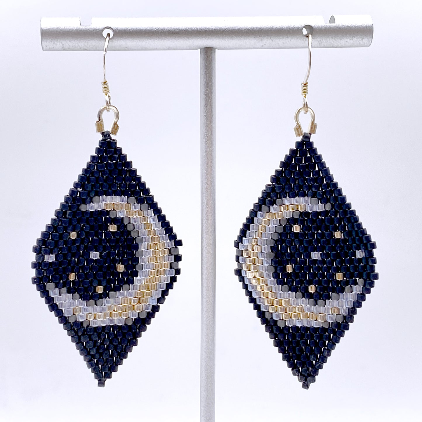 Crescent moon seed bead earrings
