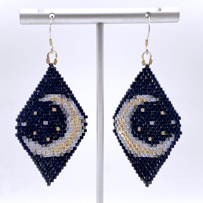 Crescent moon seed bead earrings