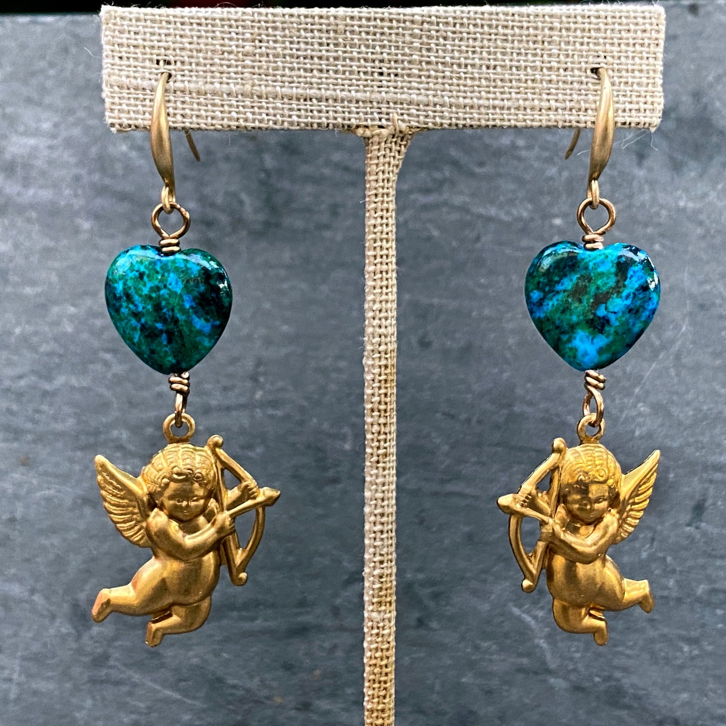 Cupid with Azurite Hearts Earrings