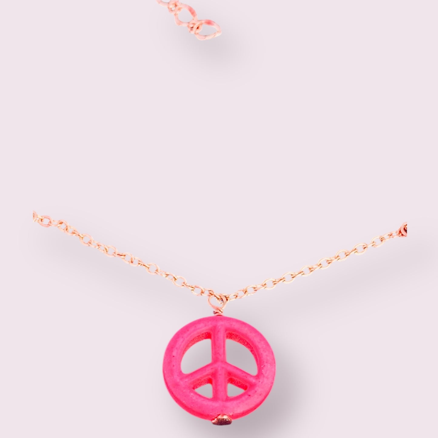 Pink Howlite Peace Sign Copper Necklace